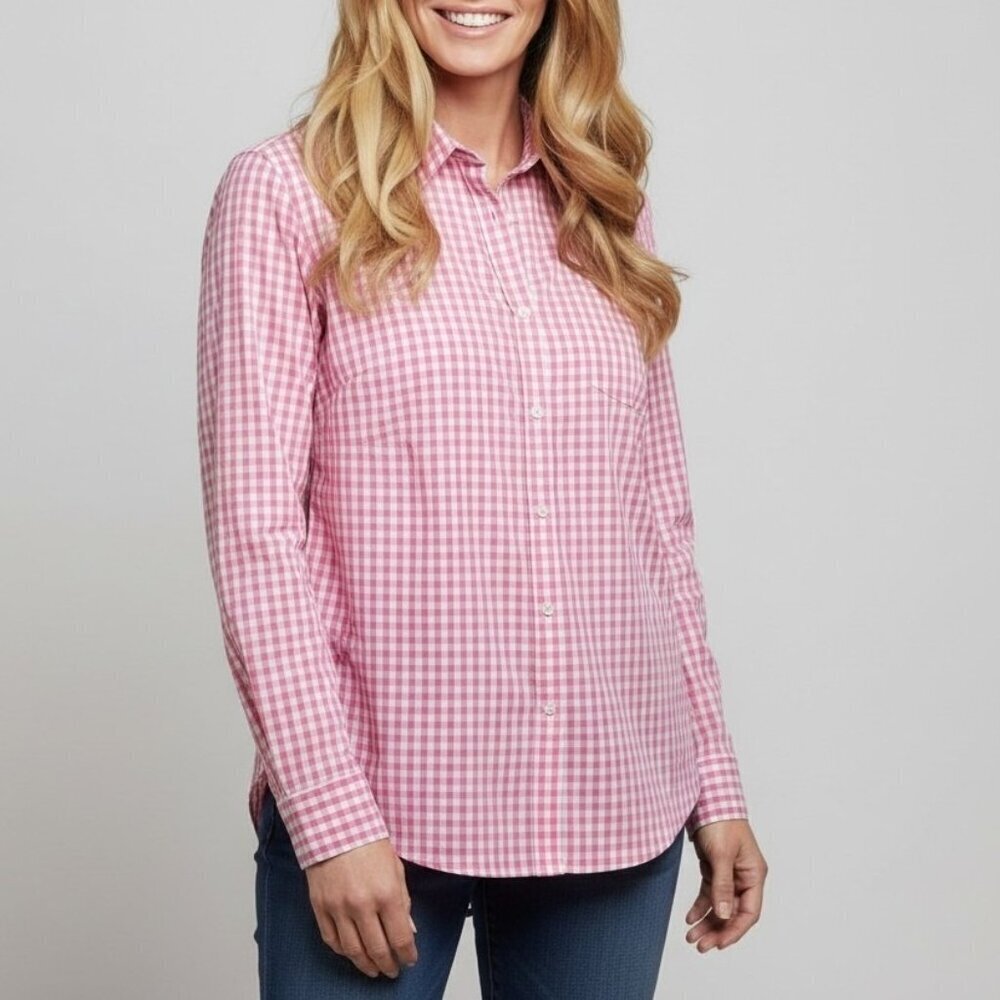 Talbots Pink and White Gingham Check Button-Front Shirt Size 16W Casual Preppy